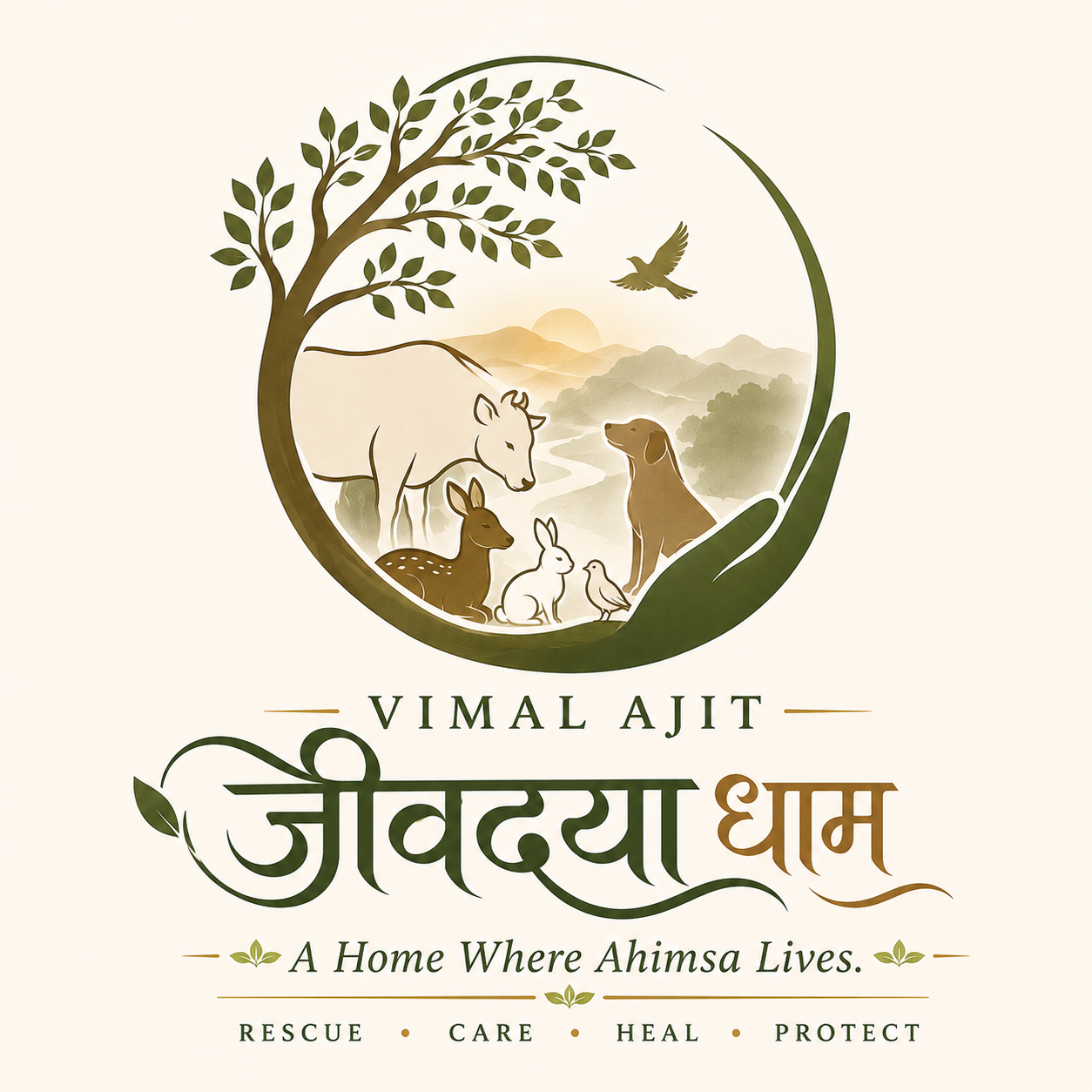 Vimal Ajit Jeevdaya Dham — A Home Where Ahimsa Lives. Rescue, Care, Heal, Protect.